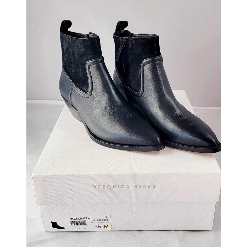 Veronica Beard Kinsley Booties Womens 5.5 Black Suede Leather Western New in Box